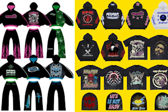 create y2k grunge streetwear zip up hoodie tshirt pant beanie design