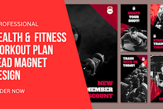 do editable canva health, fitness ebook design, pdf lead magnet, workout plan