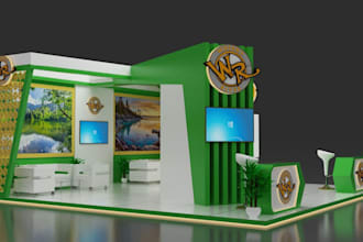 design realistic exhibition booth, kiosk, 3d stand virtual booth