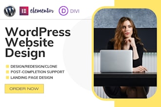 wordpress website design with elementor pro, divi, woocommerce wordpress website