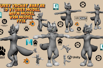 do custom furry vrchat avatar, 3d vtuber model, nsfw model, vrm model, ffix