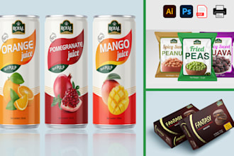 do premium food packaging and beer soda label design