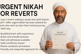 officiate urgent nikah for reverts with wali and witnesses