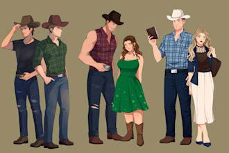 create character illustration for romance book cover, KDP