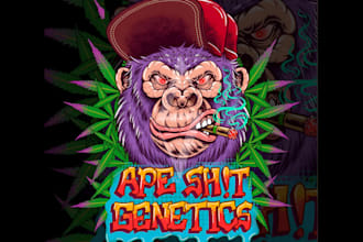 do awesome cannabis, hemp, marijuana, kush, weed, cartoon and mascot logo design