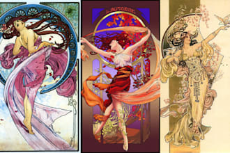 art nouveau bohemian style vintage portrait book cover illustration poster