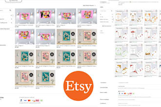 setup etsy store, digital products listing, etsy seo, etsy pod mockup etsy video