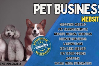 pet business website grooming, training, vet clinic, pet store adoption website