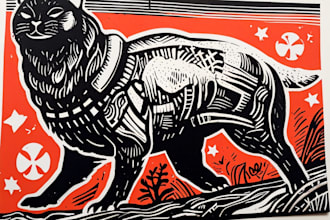 black and white illustration in linocut