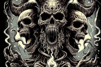 create dark art illustration, horor and skull artwork