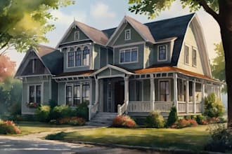 draw a watercolor house painting