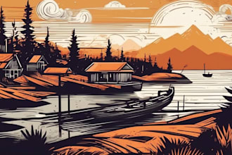 draw high quality illustration in linocut style