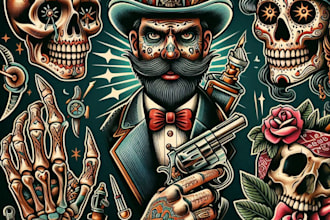 create a traditional or old school style tattoo design