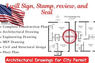 do architectural stamp engineering drawing mep floor plan hvac for city permit