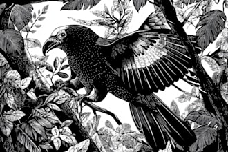 illustrate animal or botanical linocut based