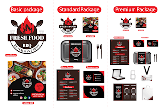 design restaurant logo and food packaging with full brand identity