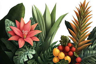draw botanical illustrations of flowers, plants and fruits