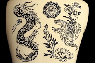 design custom flash tattoo in woodblock style