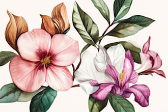 create a botanical watercolor illustration, floral drawing