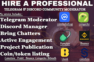 do coin token or ico listing telegram community manager discord moderator