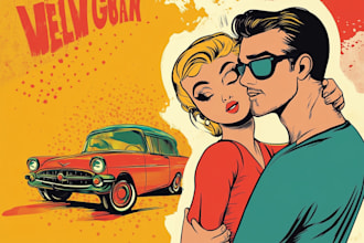 create vintage, retro, cartoon, pop art illustration