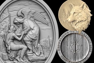 sculpt 3d relief coin, bas relief, cnc medallion, engraving, plaque for 3d print