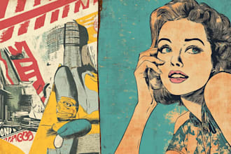 make illustration in distressed retro and pop art style