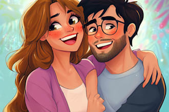 design professional disney couple portrait illustration