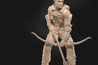 sculpt 3d action posed figure, dnd tabletop model stl ready for printing