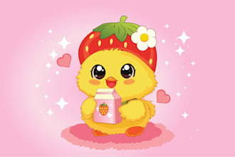 design cute kawaii animal stickers and doodles