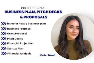 write investor ready business plan,pitch deck, financial plan, proposal