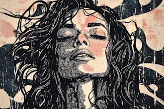 create a portrait print linocut style digital art