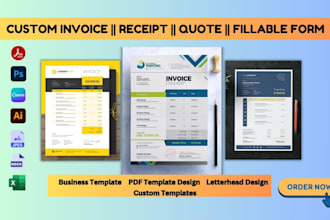 design custom invoice, letterhead, receipt, fillable PDF template, order form