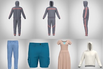 fashion design clo 3d clothing mockup, animation, simulation render any apparel