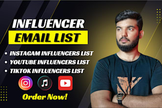 research, find targeted email list of instagram, youtube and tiktok influencers
