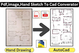 convert hand sketches jpg PDF to cad professional 2d plans
