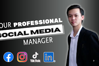 be your social media marketing manager facebook, instagram ,linkedin, tiktok