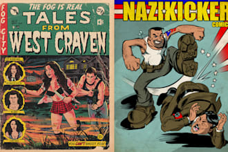 draw retro vintage comic illustrations,70s retro comic book page pop art