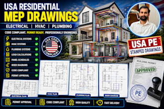 design mep drawings for electrical, hvac, and plumbing plans