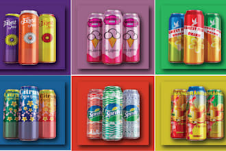 do energy drink, beer, soda cans label designs and 3d mockup