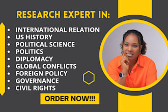 research on international relation, US history, political science in 12 hrs