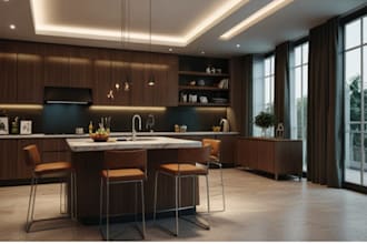 do kitchen office  living room interior exterior design in 3d model and render