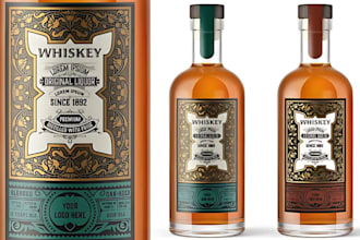 design whiskey bottle label, do original wine bottle label beer gin, 3d image