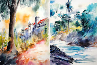 hand draw watercolor paintings