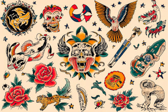 create a traditional or old school style tattoo design