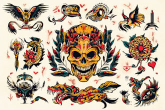 create any design in old school tattoo style