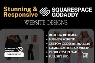 squarespace website design with custom html css js code, godaddy website design