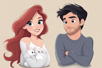 draw you cute lovely disney couple portrait