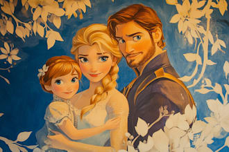 draw disney couple portrait illustration, family portrait