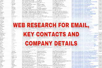 do web research for email, key contacts and company details